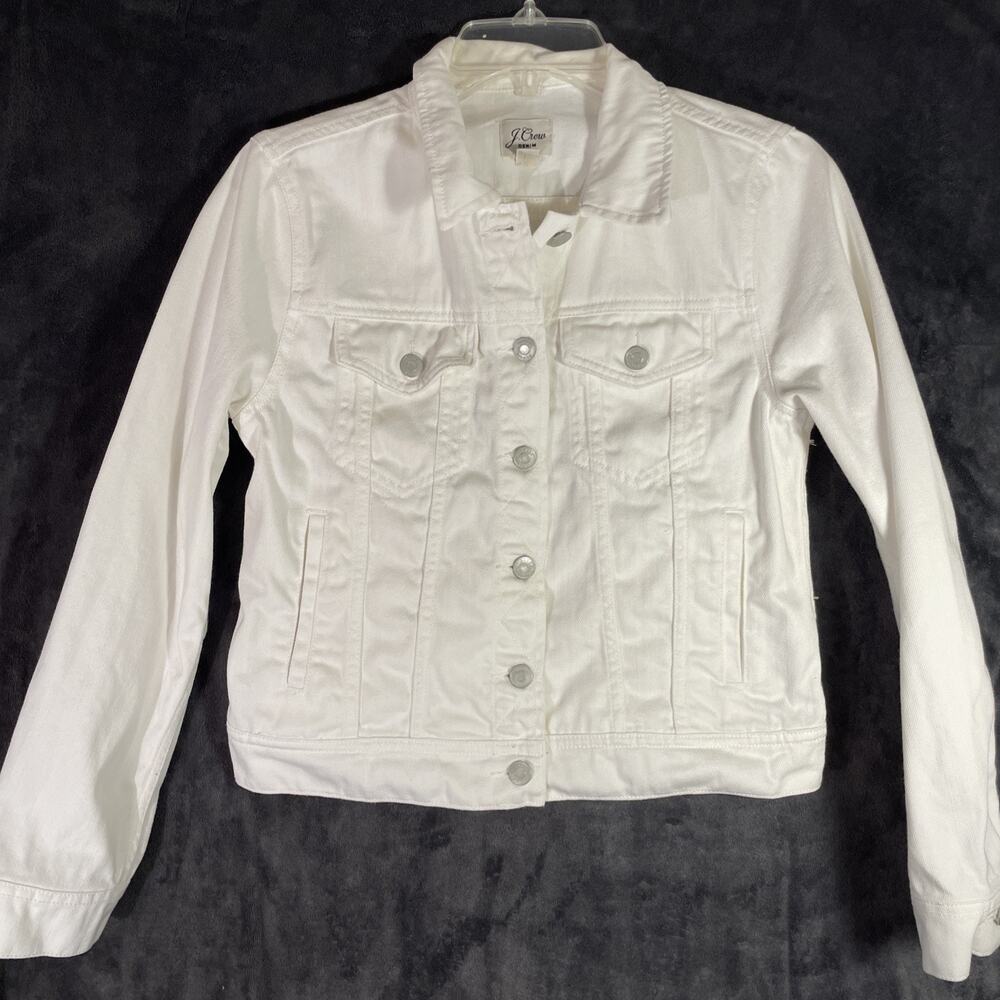 J. Crew Women's White Jacket‎ Size Small Trade Mark Denim Silver Buttons
